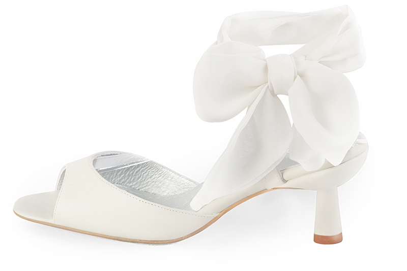 Off white women's open back sandals, with a scarf around the ankle. Square toe. Medium spool heels. Profile view - Florence KOOIJMAN